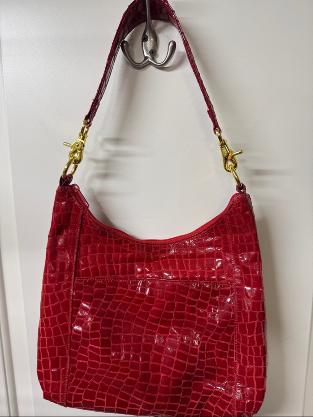Red Croc-Embossed Shoulder Bag - Women's Fashion